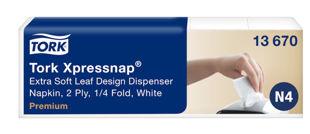 Tork Xpressnap® Extra Soft Servett med bladmönster, 2 lager, Vit 4000ark/krt
