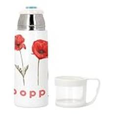 Termos i rostfritt stål med integrerad mugg - Poppy Flowers Watercolour Chic Garden Love - 350 ml - isolerad flaska