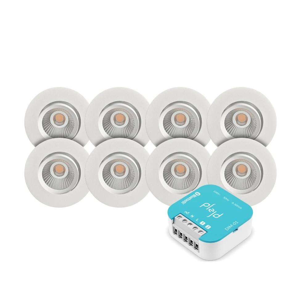 Namron Alfa Eco Downlight 8W Matt Vit 8-pack + Plejd