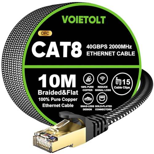 VOIETOLT CAT 8 LAN Kabel 10M,40Gbps Netzwerkkabel Ethernet Flach Geflochten