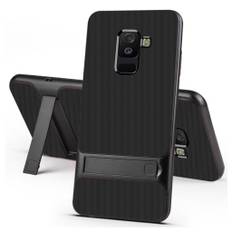 ELEGANCE Samsung Galaxy A6 Plus (2018) mobiletui i kombimaterialer med gittermønster - Sort