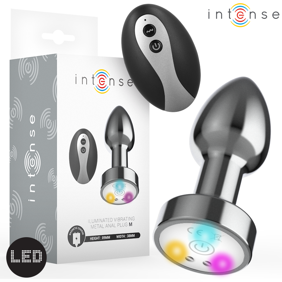Intense – Vibrerande metallanalplug med LED-ljus och fjärrmanöver, storlek M