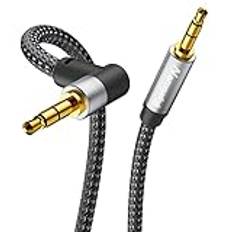 Nanxudyj 3,5 mm ljudkabel 1,8 m, stereo auux 3,5 mm till 3,5 mm kabel 90 grader lång aux-kabel Aux 3,5 mm hane till hane rät vinkel TRS-kabel kompatibel med hörlur, surfplattor, högtalare, 24K