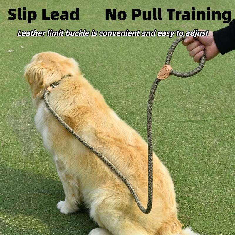 Heavy Duty Slip Lead Dog Leash Reinforced Leather Joint Nylon Rope No Pull Training Leash for Small Medium Large Dogs Walking