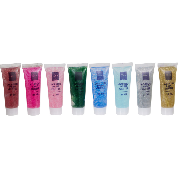 Akrylmaling glitter 8x 21 ml..