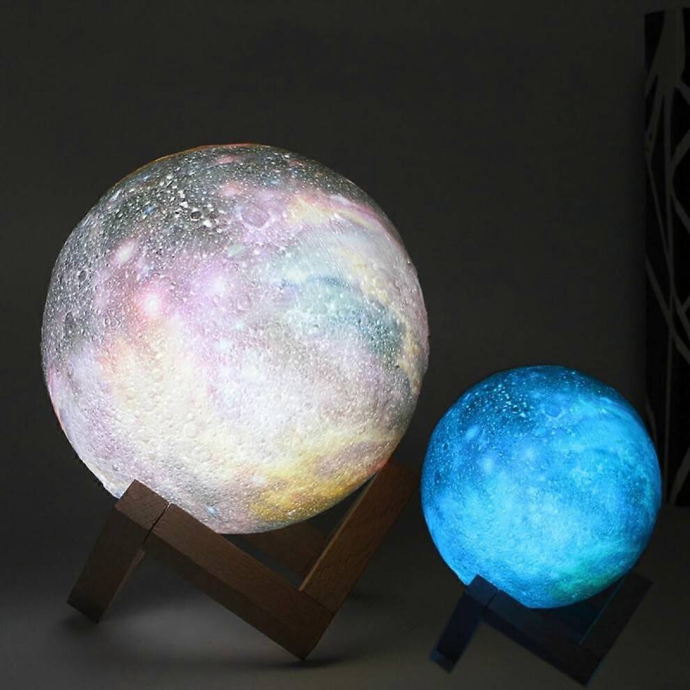3D-månlampa för barn, nattljus, 16 färger, LED, med trästativ, fjärrkontroll och pekkontroll, uppladdningsbar USB
