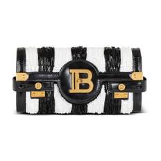 Balmain, Taske, Dame, Sort, ONE SIZE, Uld, B-Buzz Pouch 23 med broderede striber