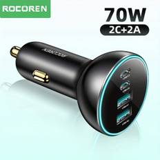 Rocoren 70W USB C Car Charger, 4 Ports QC PD 3.0 Fast Charging Car Charger Adapter Multi-Ports USB Car Charger Compatible With IPhone 15 14 13 12 Pro Max Samsung Galaxy S23 S22 Plus