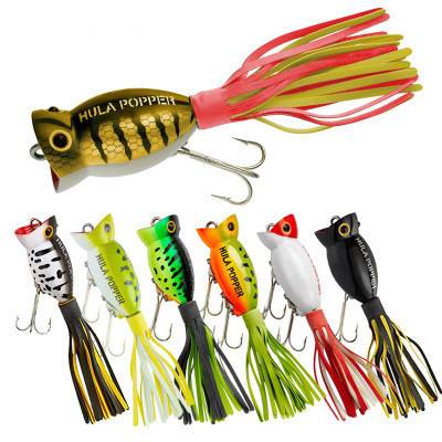 50mm 11g Popper Fishing Lures Mini Surface Wobblers Artificial Hard Bait with Colorful Tails Tackle Pesca 3D Eyes Carp Fishing