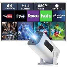 Eroshoo Miniprojektor mobiltelefon 4K-stöd med stativ, 1080P miniprojektor Android, hemmabio-projektor utomhus, 210° vridbar smart utomhusprojektor, kompatibel TV-stick/fon/HDMI/USB, vit