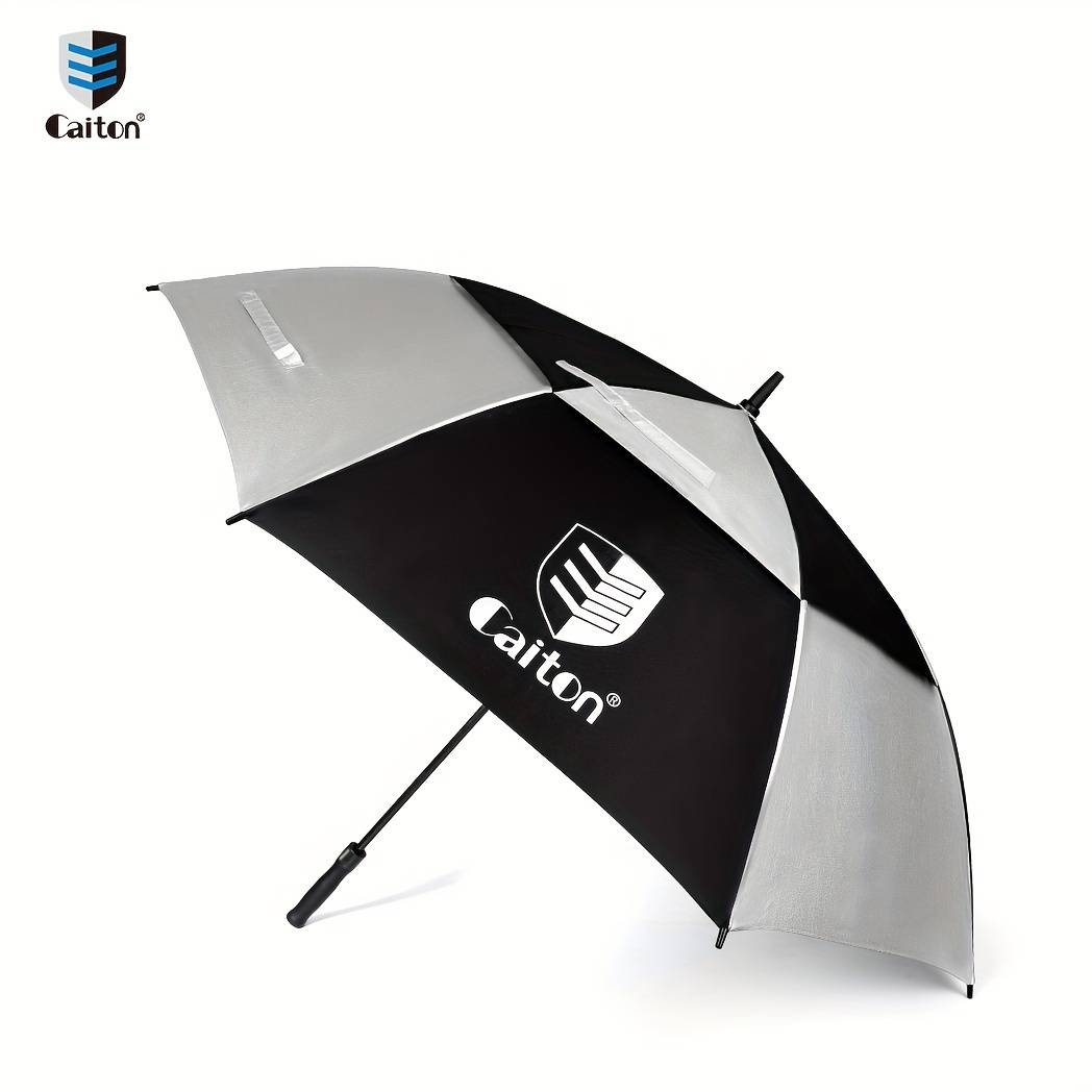 TEMU 1pc Golf Umbrella, Windproof And With Double Layer Reinforced Fiberglass Frame - Open & Uv Protection