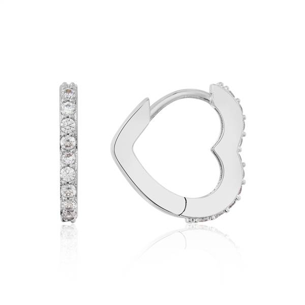 August Woods Silver Pavé Heart Hoops - Silver