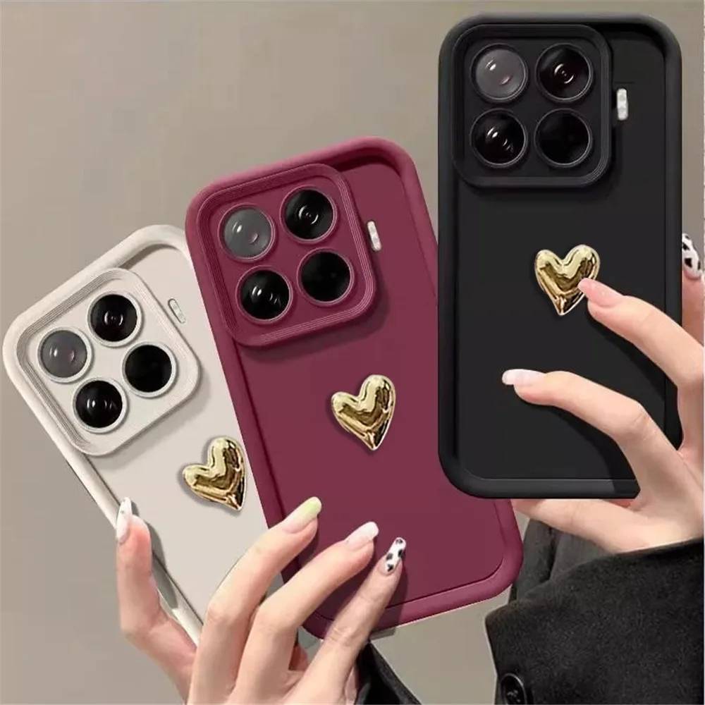 Luxury 3D Love Heart Soft Phone Case For Xiaomi 17T 15T 14T 13T 11T Pro Cover Mi 13 12 11 Lite 5G NE Matte Silicone Back Cover