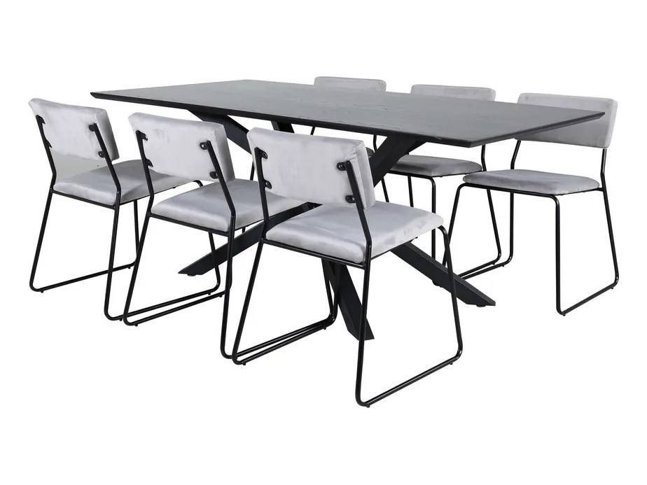 Venture Design Piazza & Kenth spisegruppe Grå/sort 6 stole og borde 180 x 90 cm