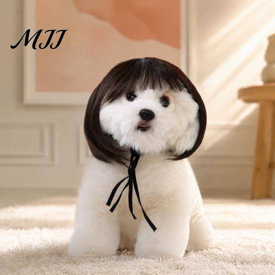Husdjursvårdstillbehör Rolig peruk, Söt kortklippt katt afro lockig peruk med justerbart tvättbart hund elastiskt band, Andningsbar Cosplay för hundar