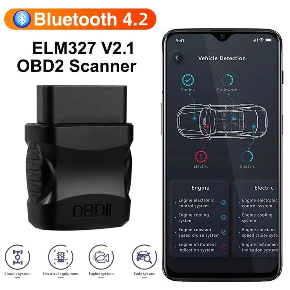 ELM327 V2.1 Bilmotorns Felkodsavläsare OBD2-skanner Bluetooth 4.2 Bil-diagnostikskanner EOBD Felkodsavläsare För IOS/Android Ingen CD black