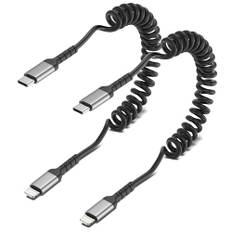 ADILIFT USB C till Lightning-kabel spiralkabel [2 stycken), MFi certifierad Carplay iPhone laddningskabel, USB C Lightning-kabel, kort för iPhone 14 13 12 11 Pro Max Plus X XS 8 7 6 Plus