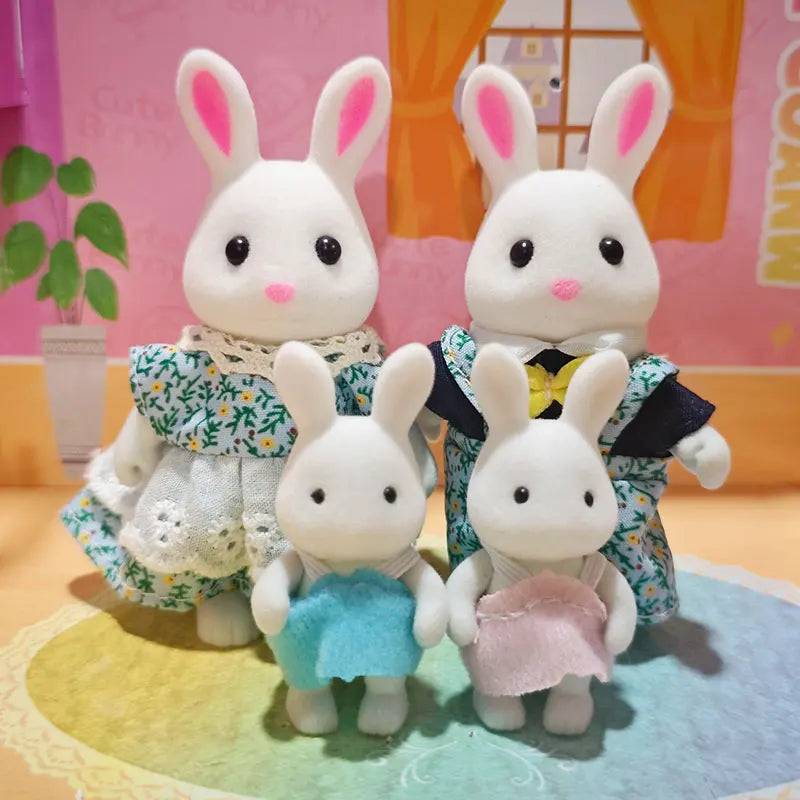 Forest Family Reindeer Rabbit Panda Animal Simulation Dollhouse Furniture Toy Set - White Rabbit Family
