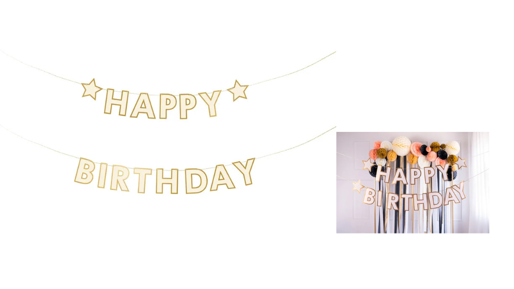 Guirlande - Happy Birthday stjerner guld -2.2 m.