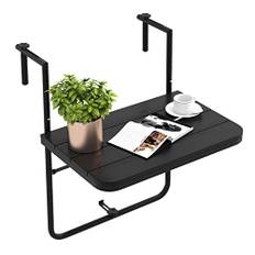 COSTWAY Balkongbord för upphängning, fällbart balkonghängbord med 3 steg, justerbar höjd, fällbord, hängande bord, väderbeständigt, för balkongräcken, 60 x 40 cm, svart