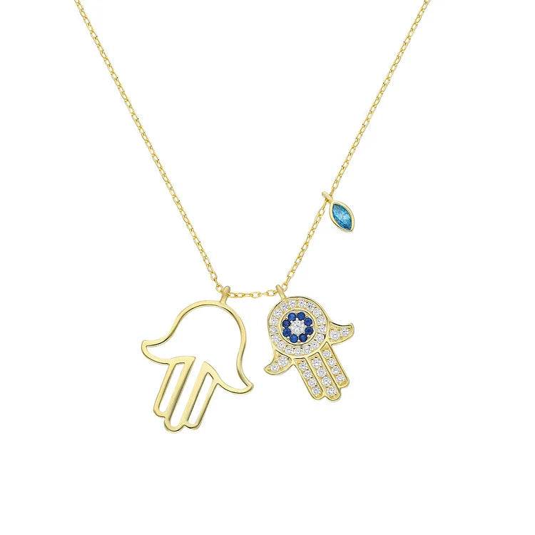 Elegant halsband med Fatimas hand och skyddande onda ögat - Yasmin - Guld