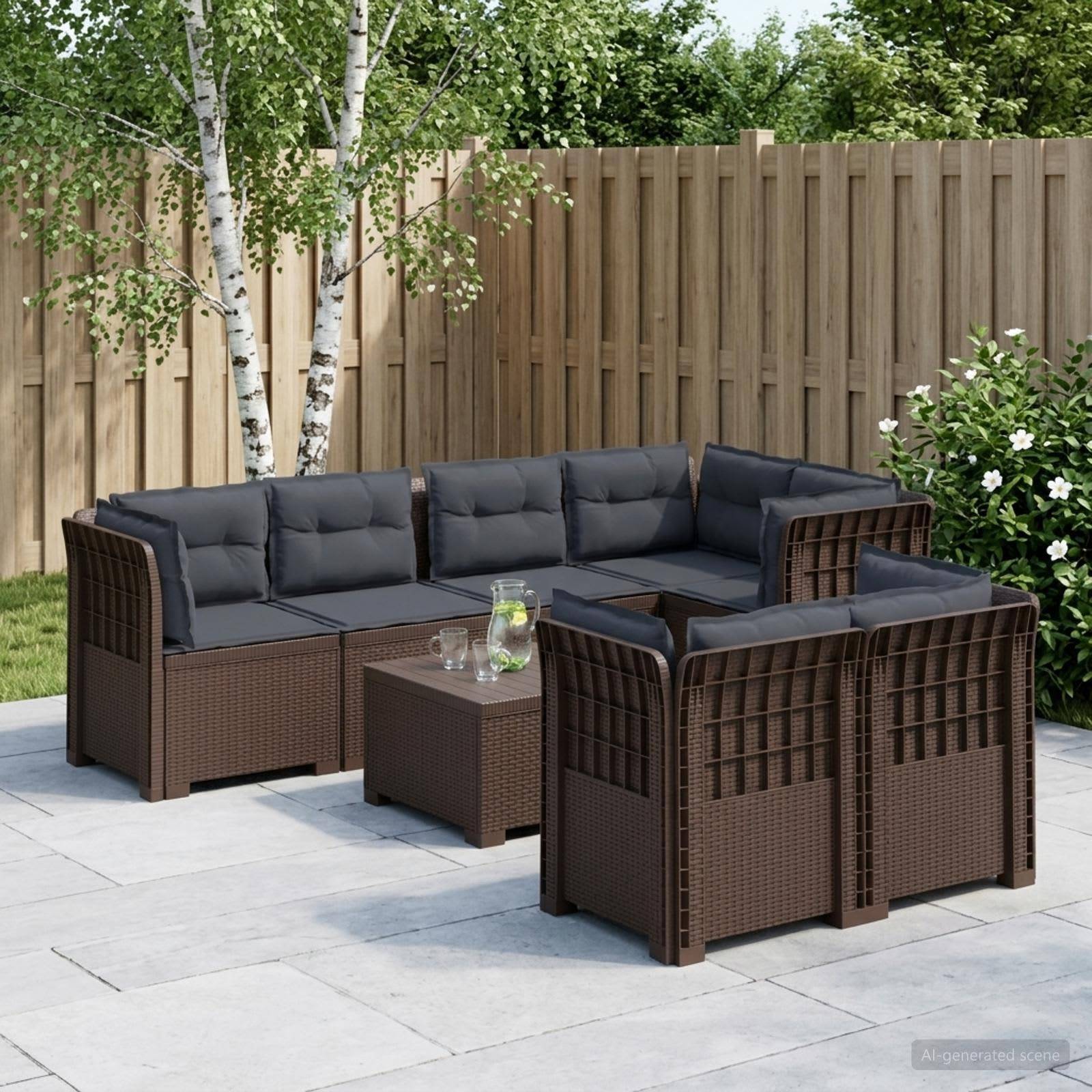 vidaXL 7-personers have-sofa med puder i rattanlook PP Brun