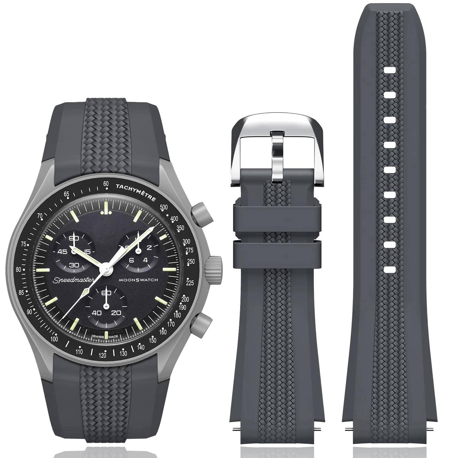 20 mm Silikonarmband för Omega x Swatch Speedmaster Moonswatch Utan Mellanrum Ersättning Böjd Ändband för Omega X Swatch Armband\[[ vit