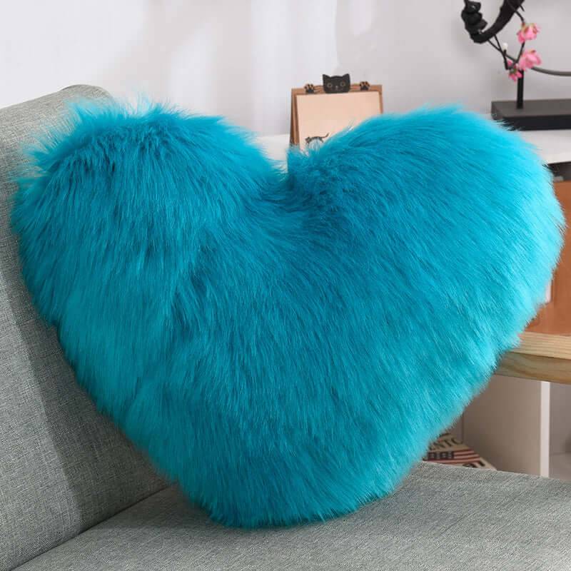 Heart Shaped Plush Throw Pillow - Fluffy Shaggy Cushion - Dark Blue / 40X50cm pillowcase (40X50cm pillowcase)