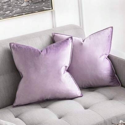 1 st sammetstrimmade massiva fyrkantiga kuddfodral, 18 X 18 tum (45 X 45 Cm), för soffa, sovrum, bil - Mauve Lila (Multi-size)