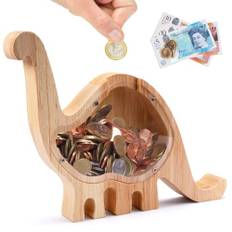Sparbössa trä lång halsdrake, 20 × 16 cm pengabox barn, spardosa med transparent för pojkar flickor, avtagbara spardosor, sparbössor mynt, djur sparbössa för gåvor, heminredning, keepsake