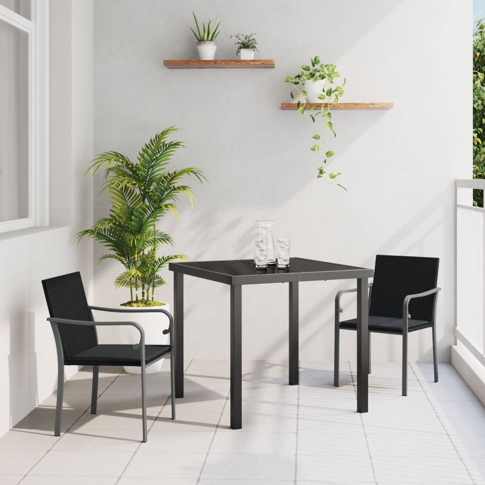 Trädgårdsmöbelset 3 st Svart och Grå PE Rattan