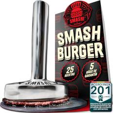 SMASHI® Smash Burger Press 700 g i 304 rostfritt stål - ergonomisk köttplatta - professionell Smash Burger Press + 25 recept ingår
