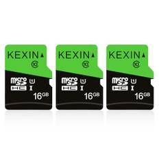 KEXIN 16GB Micro SD Karte 3 Stück UHS-I MicroSDHC Speicherkarte bis zu 80 MB/s (Class 10 U1 C10) Memory Karte SD Card für Kameras, Tablets und Android Smartphones Sicherheitssystem(Schwarz Grün)