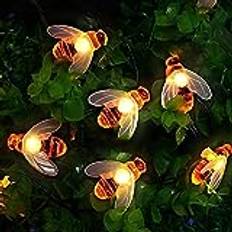 [30 LED] Solcellslampor, honungsbi älva ljusslingor, 5 m/16 fot 8 lägen vattentät utomhus/inomhus trädgårdsbelysning för staket, gräsmatta, uteplats, festival, sommarfest, jul, semester (varmt vit)
