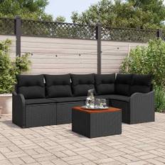vidaXL Havesofa Sæt 6 pcs Sort Poly rattan