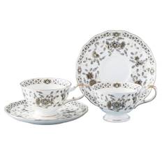 NARUMI Cup Saucer Set Black Milano 210cc Black Floral Pattern Plum Blossom Chintz Style Pair Cup Saucer Day Present Made in Japan Gift Boxed &