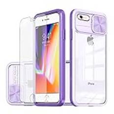 Asuwish Fodral för iPhone 7/8/SE 2020 2022 med Härdat Glas Film,Camera Protect Transparent Skal för i SE2020 SE2022 2/2nd 3/3rd Generation 7s 8s 6SE SE2 SE3 Skydd Kameraskydd Phone Case Lila