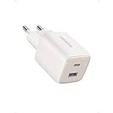 UGREEN Nexode 35W USB C-laddare 2-ports USB C-strömförsörjning GaN II Tech snabbladdare Kompatibel med iPhone 15 Pro Max, 15 Pro, 15, 14,Galaxy S24 Ultra, S23, iPad, Tab A8, Pixel, HomePod (Wit)