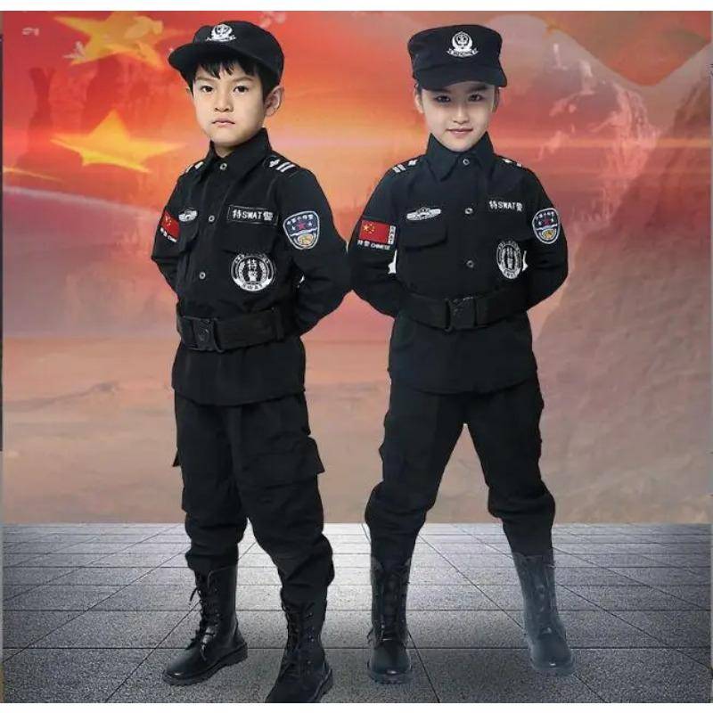 Agent Polisuniform Skottsäker väst & hjälmkostym Finklänning för barn Dräkt Barn Polis Cosplay Present Födelsedag 120cm