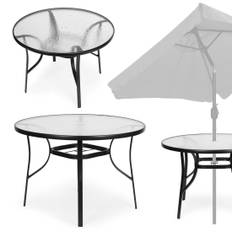 Runt trädgårdsbord 80 cm, för terrass, trädgård, balkong, härdat glas, paraplyhål, MultiGarden