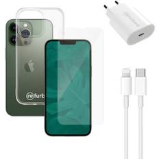 Hurtigoplader (20W), kabel (lightning), skærmbeskytter til telefonen og gennemsigtigt etui til telefonen | iPhone 13 Pro | gennemsigtig