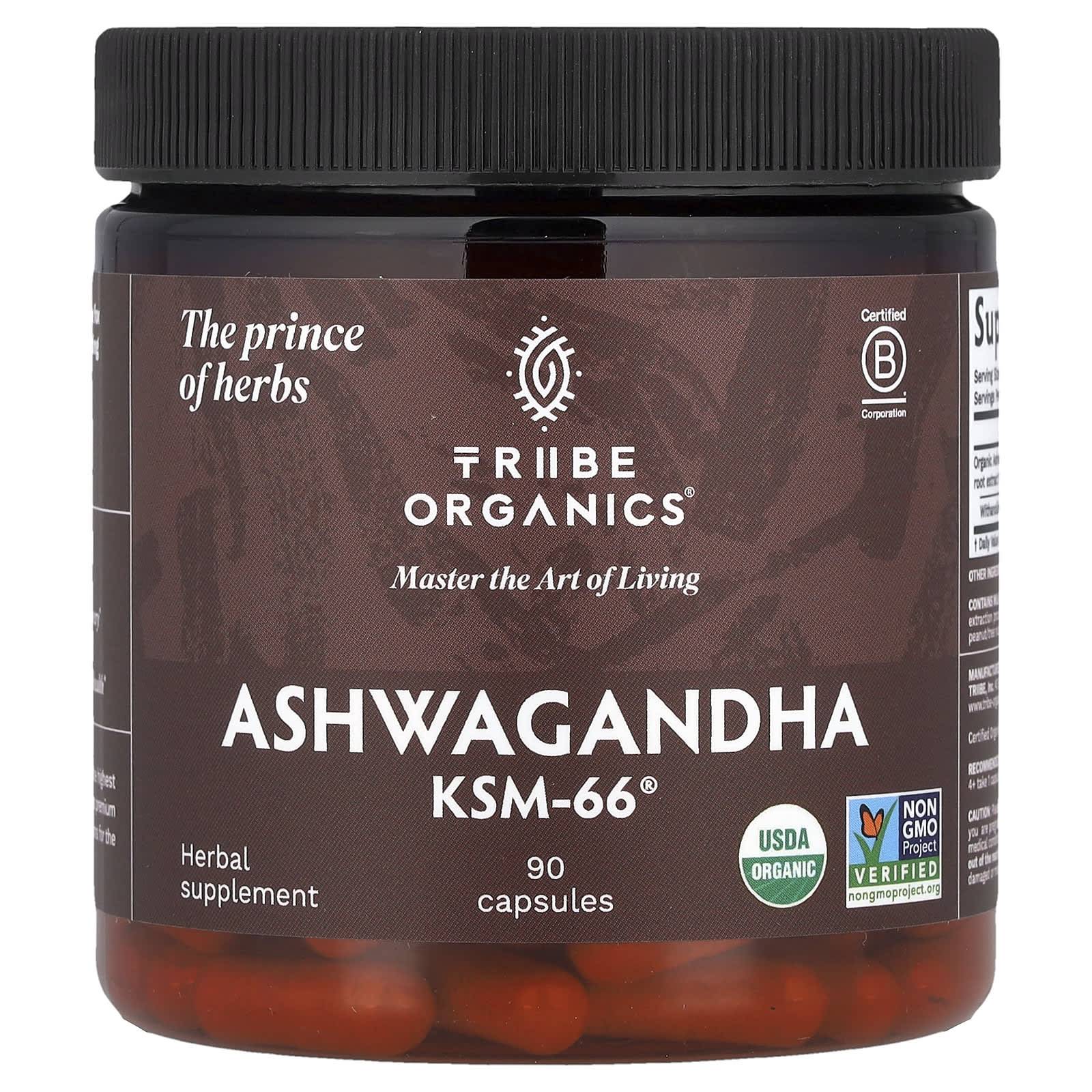 Tribe Organics, Ashwagandha KSM-66®, 90 kapslar (300 mg per kapsel)