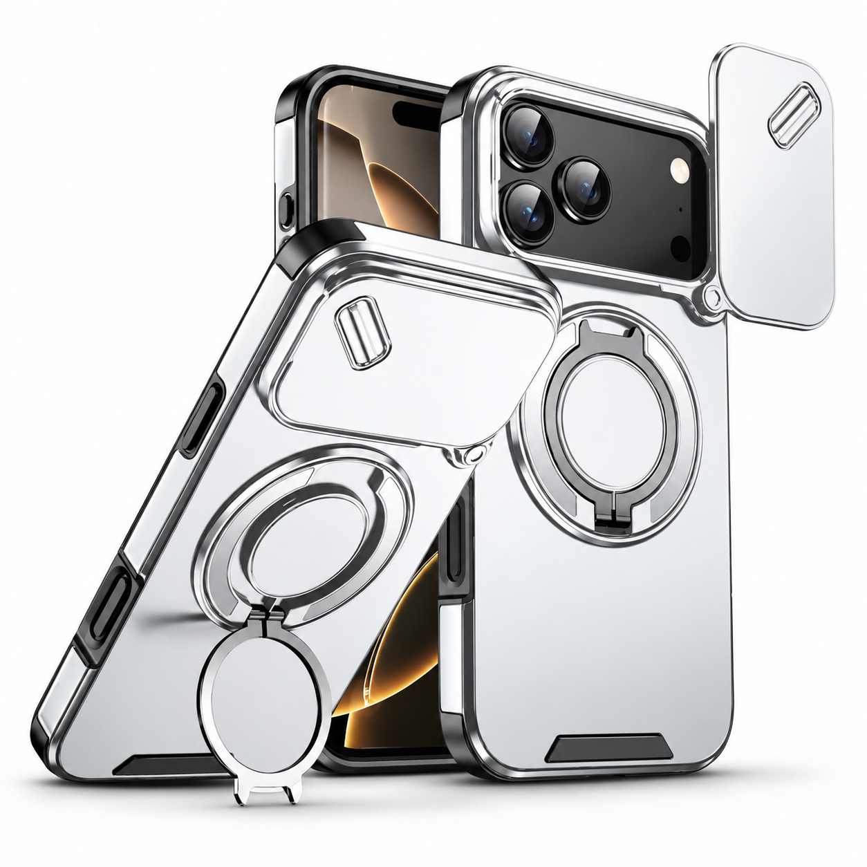iPhone Skal med Kameraskydd & 360° Roterande Ringställ – Silver - iPhone 13 Pro (2 Veckors Leveranstid)