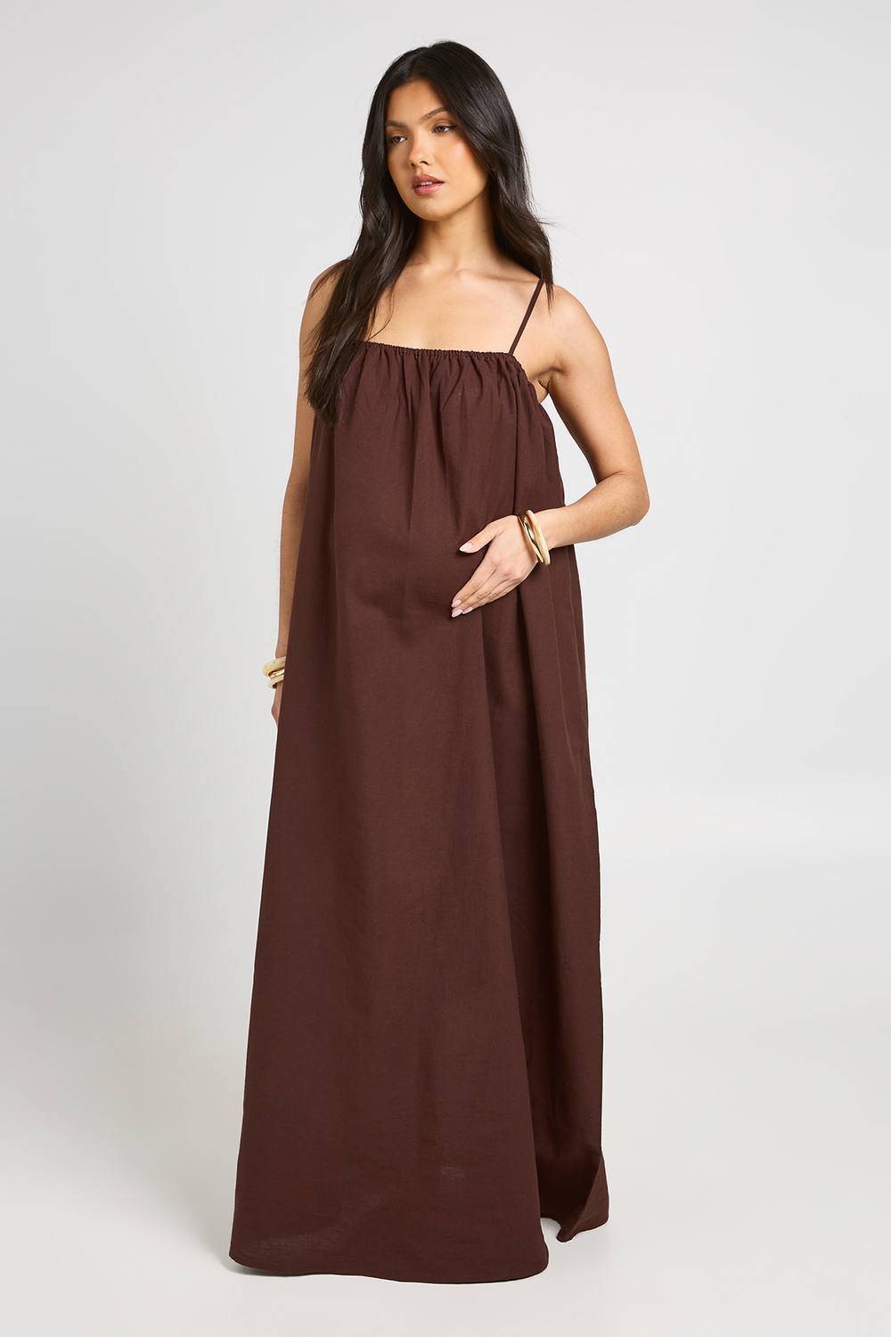 Maternity Volume Pocket Maxi Dress, chocolate - 14