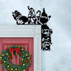 1 st. juldekoration till dörren, julhängande ornament, dörrhängare i järnkrans, lämplig för julrumsdekoration, oumbärlig för julfesten - Svart (5 jultomten,5 dvärgar)