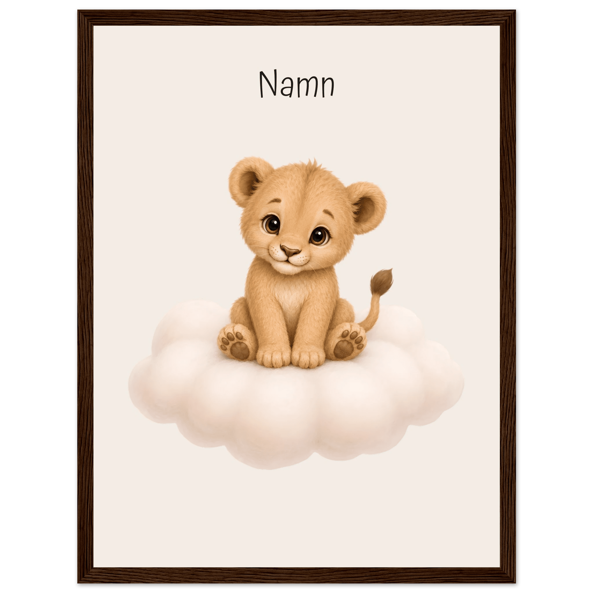 Lejon på moln med namn-30x40 cm / 12x16″ / Med ram / Mörkt trä
