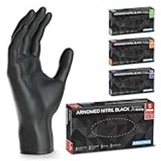 ARNOMED engångshandskar svart extra starka, engångshandskar i S, 50% tjockare nitrilhandskar, 100 st, puderfria engångshandskar, latexfria gummihandskar, engångshandskar i S, M, L & XL