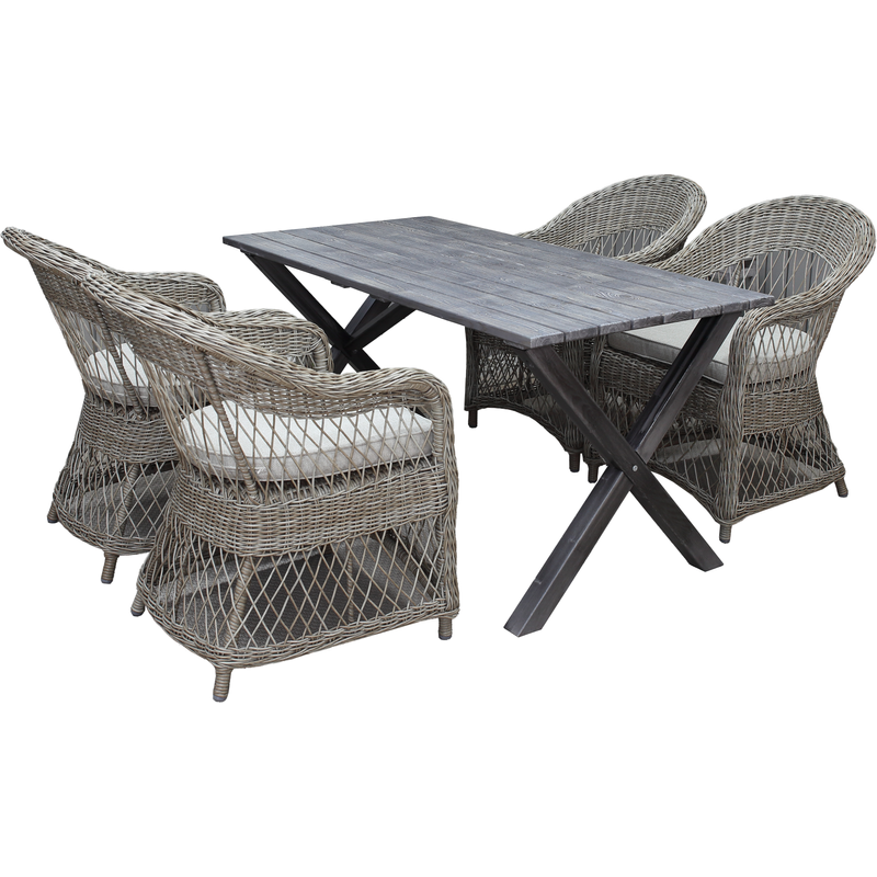 Utomhusmöbelgrupp 150 cm Bord & 4 Merida naturell stolar Baltic Garden