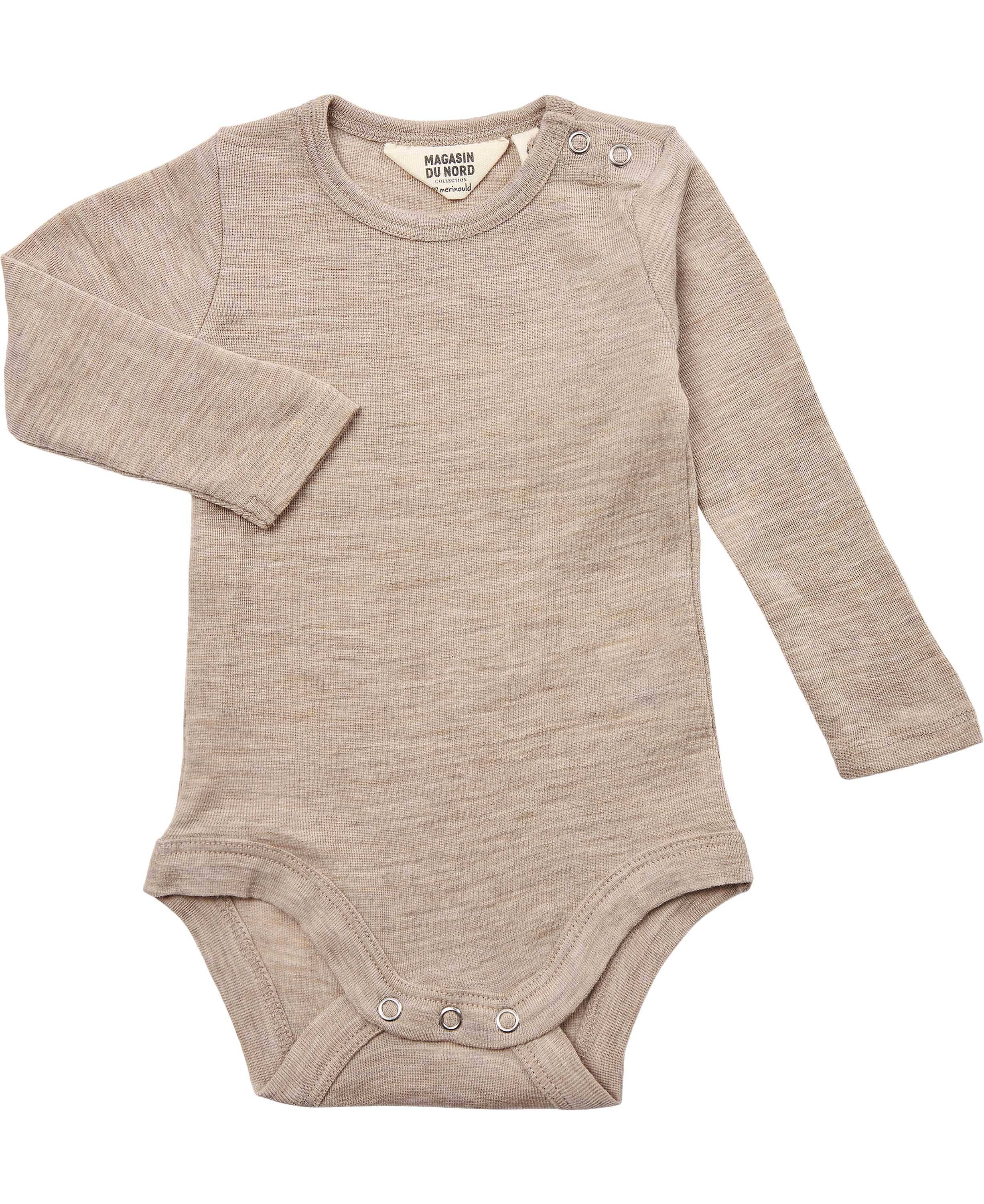 Magasin Woola 1 Body RWS Merino Wool Str 12 mdr / 80 cm Merino Khaki Melange Langærmede Bodies.