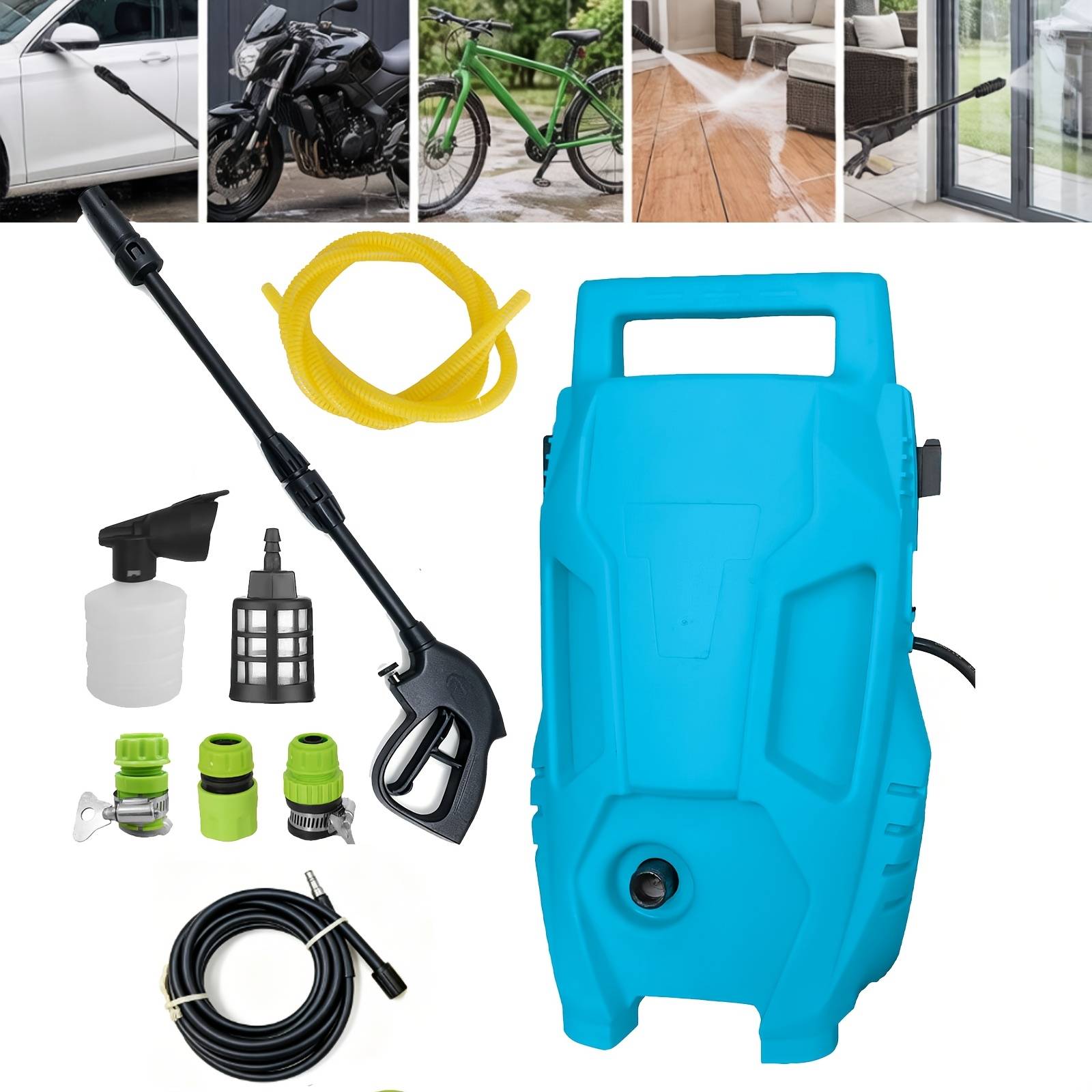 Electric Pressure Washer, Power Jet Washer 110 L/h, 500w High-pressure Washer With 7m High-pressure Hose, 2m Water Inlet Pipe, Spray Tank, Compact Patio Cleaner For Car Garden Fences Yard (blue)